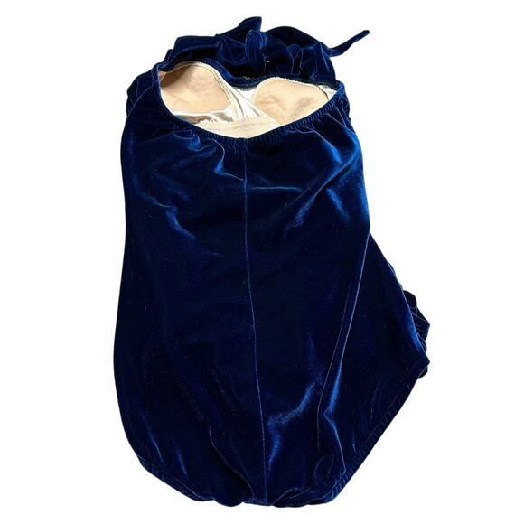 ESTHER WILLIAMS Blue Velvet One Piece Swimsuit Retro Mod Halter Neck Pin Up Girl - Picture 5 of 8